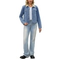 thumbnail image 2 of Women Denim Jackets Faux Fur Collar Fleece Lined Winter Thicken Denim Trucker Jacket S Blue, 2 of 6