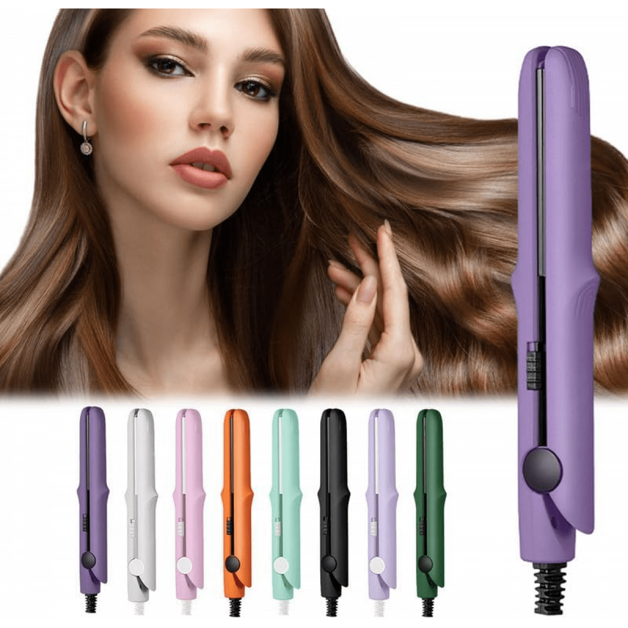 Upgraded 2 in 1 Mini Curling Wand Flat Iron Hair Straightener Mini Dual Purpose Curling Flat Iron Long Lasting Portable Travel Curling Wand for Women Short Hair All Hair Types European plug Purple Wal...