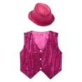 thumbnail image 2 of iixpin Boys Girls Sequins Dance Vest Top Button Down Waistcoat and Hat Tie Outfits Fancy Party Dance Performance Costume Rose 13-14, 2 of 7