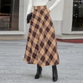thumbnail image 4 of Plus Size Plaid Maxi Skirts Womens High Waist Ruffle Flare Aline Long Skirts with Pockets Khaki, 5XL, 4 of 7
