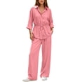 thumbnail image 2 of Cameland Women 2 Piece Tracksuit Women Fall Winter Solid Collared Long Sleeve Shirt Adjustable Waist Pants Two Piece Set Pink M, 2 of 5