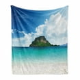 thumbnail image 1 of Island Soft Flannel Fleece Throw Blanket, Poda Island in Thailand South Tropic Paradise Hot Sun with Clouds Photo, Cozy Plush for Indoor and Outdoor Use, 50" x 70", Blue White Cream, by Ambesonne, 1 of 6