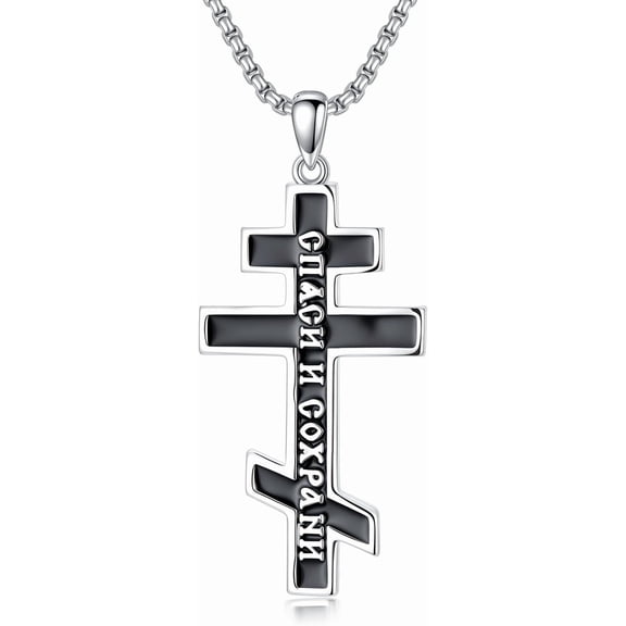 SOULMEET Orthodox Cross Necklace for Men Sterling Silver Eastern Orthodox Cross Pendant with Stainless Steel Chain Gift for Men