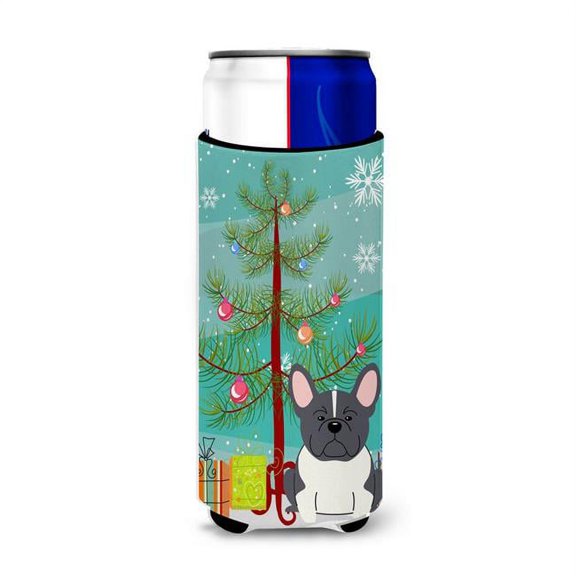 Merry Christmas Tree French Bulldog Black & White Michelob Ultra Hugger for Slim Cans