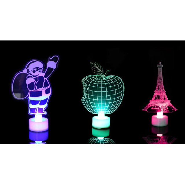 2 lámparas navideñas 3D, figura de la Torre Eiffel de manzana de Papá Noel de acrílico, luz de noche LED