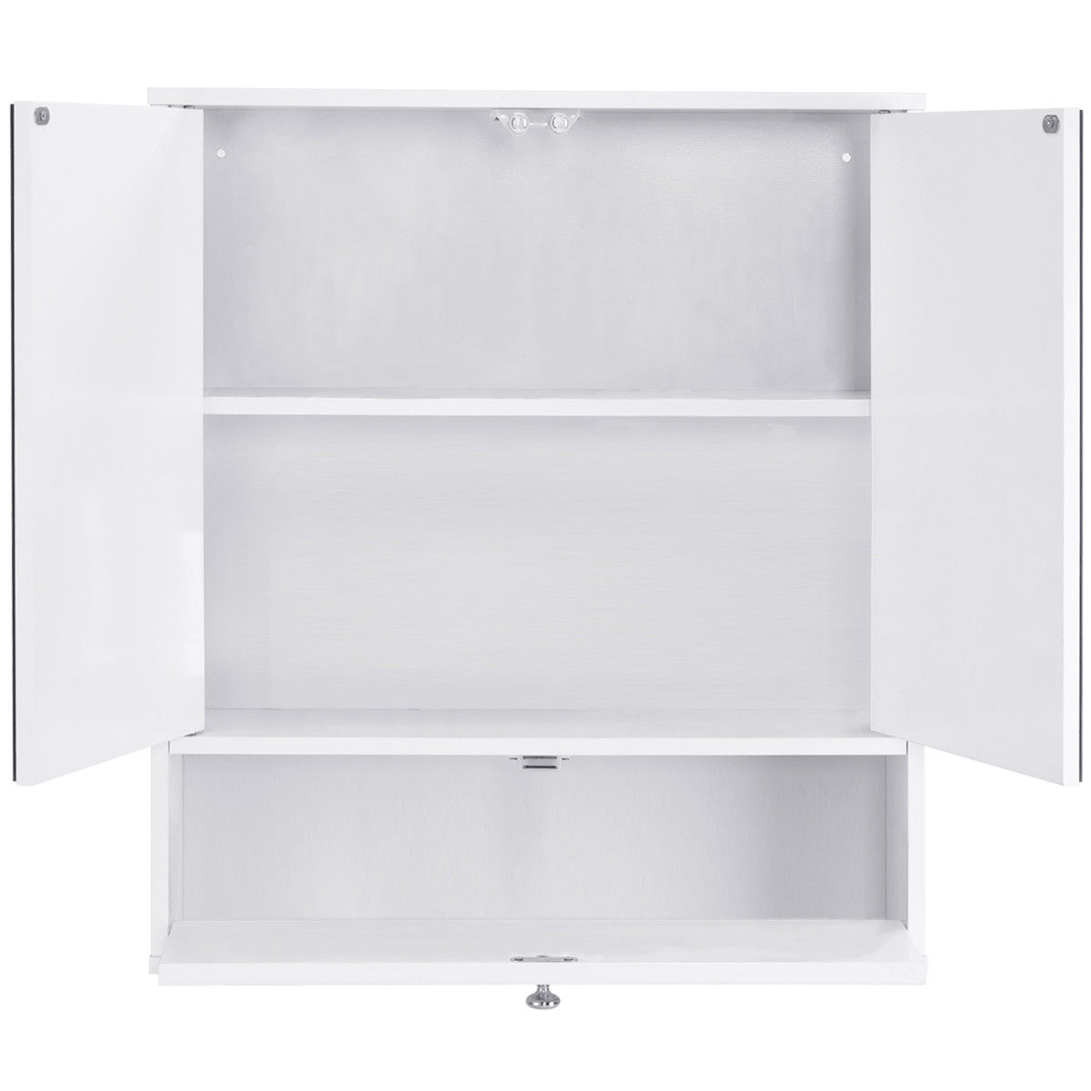 Costway Bathroom Cabinet Medicine Cabinet Double Mirror Door Wall Mount Storage Wood Shelf White