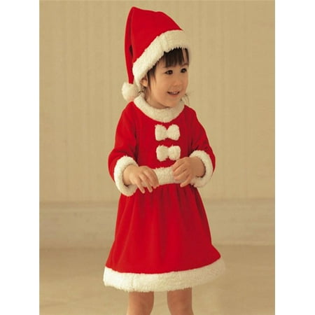 Christmas Party Outfits Toddler Kid Baby Girl Christmas Clothes Costume Bowknot Party Dresses+Hat Outfit ()