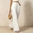thumbnail image 7 of Nestiefly Women Linen Pants Lace Trim Wide Leg Casual Palazzo Pants Flowy Beach Summer Trousers Pants with Pockets 2026 White L, 7 of 7