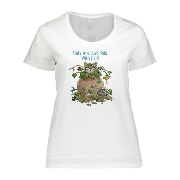 Inktastic Cats are Just Friends with Fur Cat in Flower Women's Plus Size T-Shirt