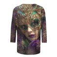 thumbnail image 5 of successthop Mardi Gras 3/4 Sleeve Tops for Women Plus Size with Crew Neck Polyester Casual Mask Printed Mardi Gras Celebrations Blouse Tops for Mardi Gras Event Purple XL, 5 of 5