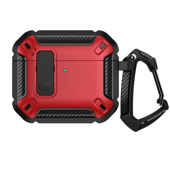 ELEHOLD for Airpods 2nd Gen / 1st Gen Case, Slim Fit Military Hard Shell Secure Lock Clip Full-Body Shockproof Protective Case with Keychain for Airpods 2nd Gen / 1st Gen,Red