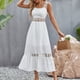 thumbnail image 3 of Vestido midi sin mangas con cuello cuadrado y ribete de encaje en color liso para mujer - Salidas de verano/eventos informales, 3 of 8