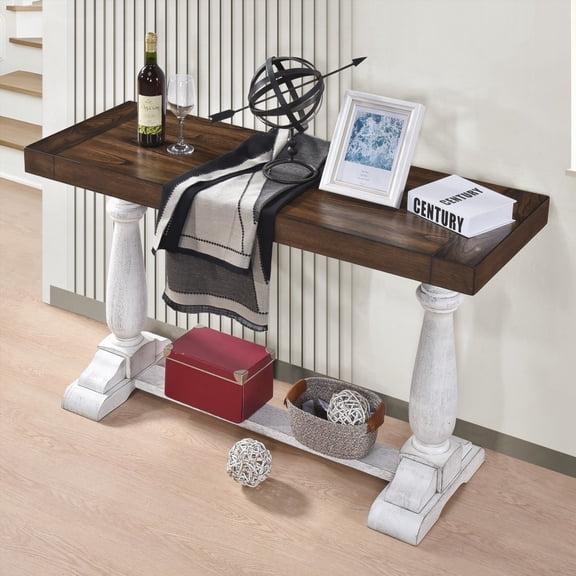 Coffee Table with 30inch Height Pedestal Legs in Farmhouse Retro Design for Living Room