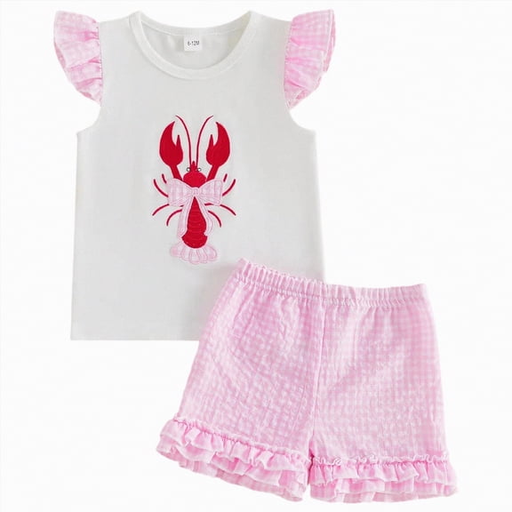 TOWED22 Baby Girls Summer Fashion Sets 2pcs Outfit Sleeveless Tank Top Tee and Casual Shorts Outfits Clothing Clothes(Pink,6-12 M)
