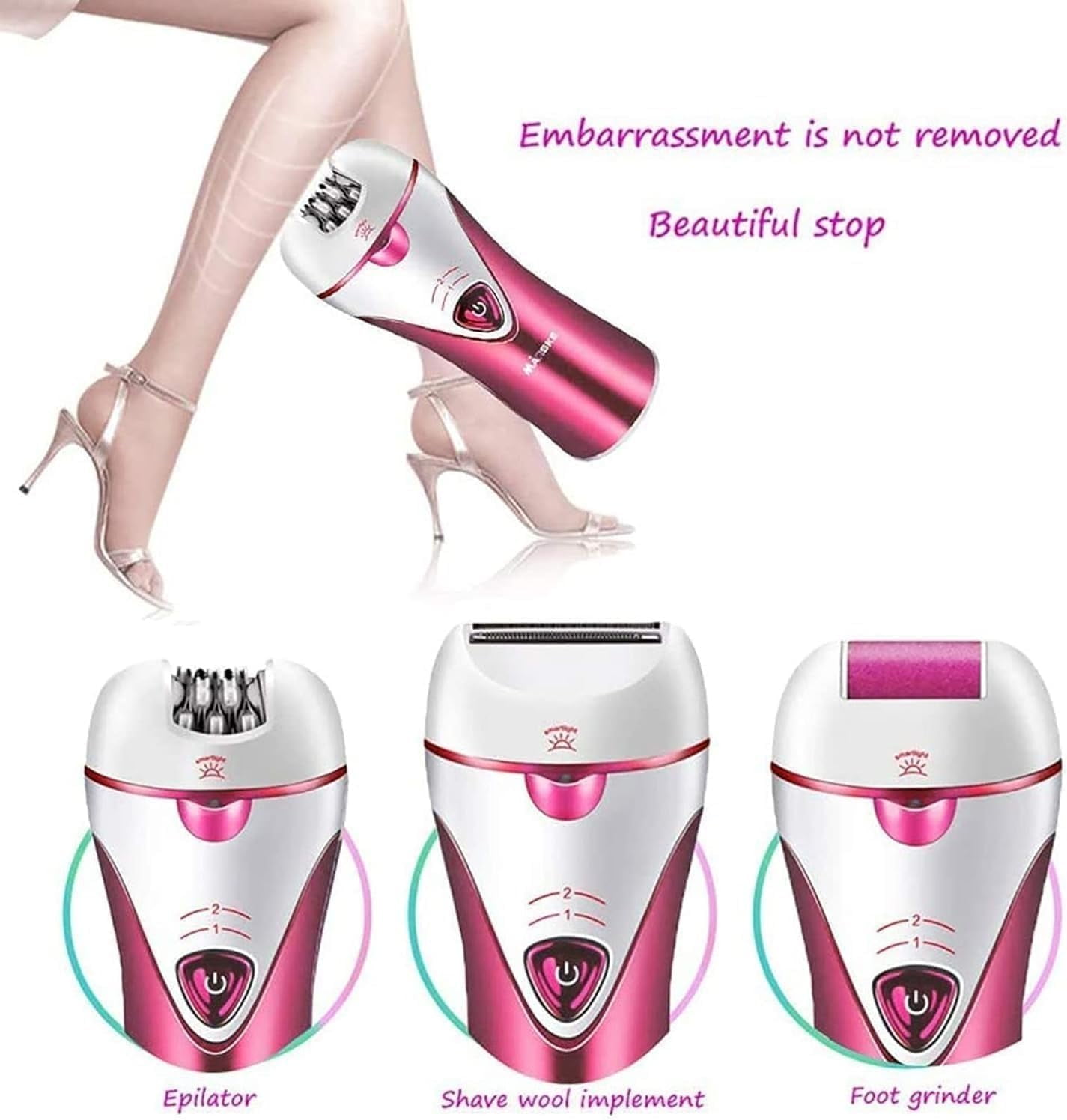 Women's Epilator Hair Removal System - 4-in-1 Epilator, Trimmer, Shaver, Wet Dry Electric Razor for Legs, Face, Body