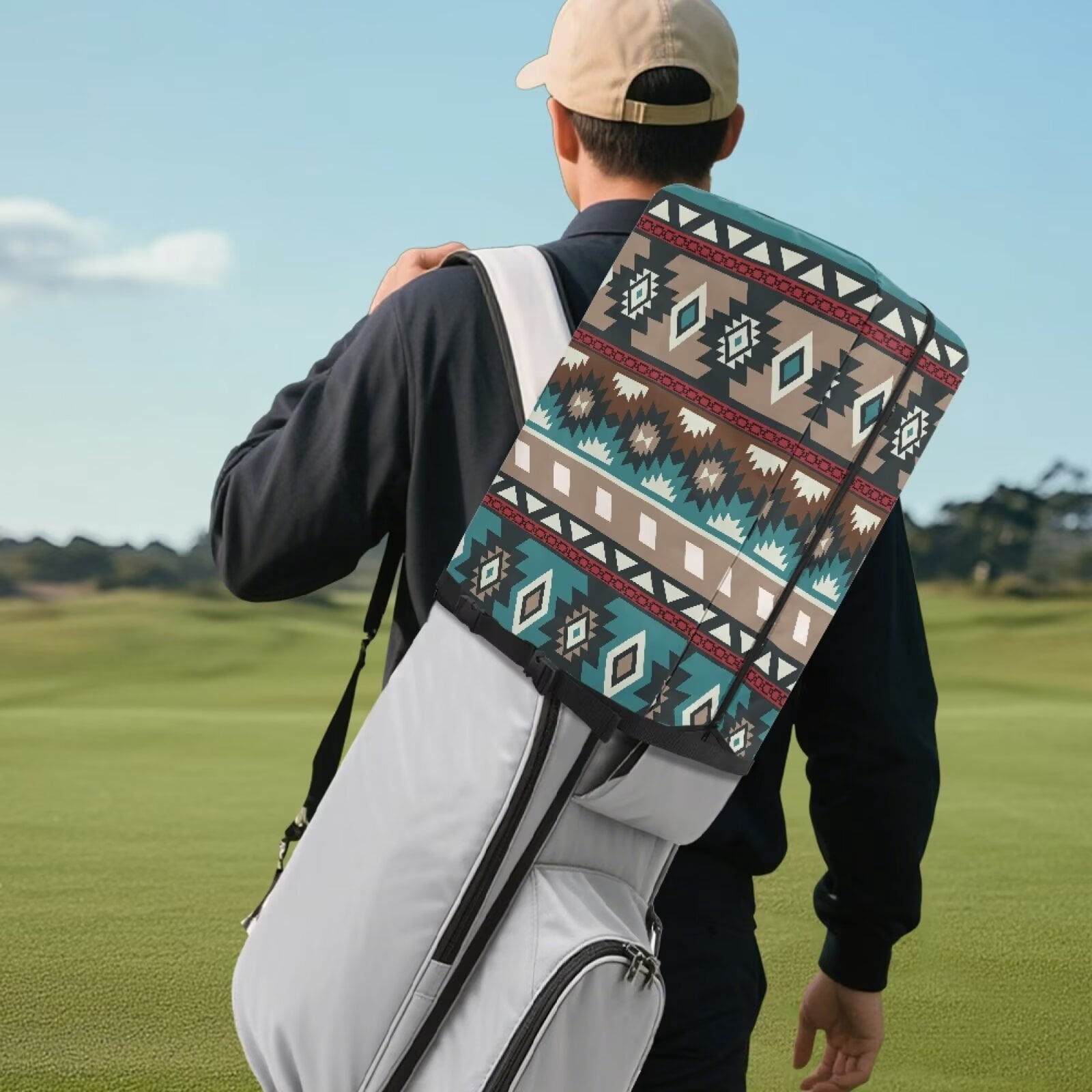 Chririnla Aztec African Tribal Golf Bag Rain Cover Dust & Sun Protection Umbrella for Clubs with Snap Button Universal Fit for Most Club Bags, Stand Bags, Cart Bags & Tour Bags