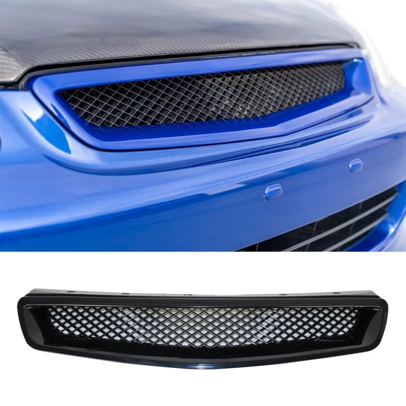 Ikon Motorsports Grille - Fits 99-00 Honda Civic T-R Black Mesh ABS Front Hood Grille Grill