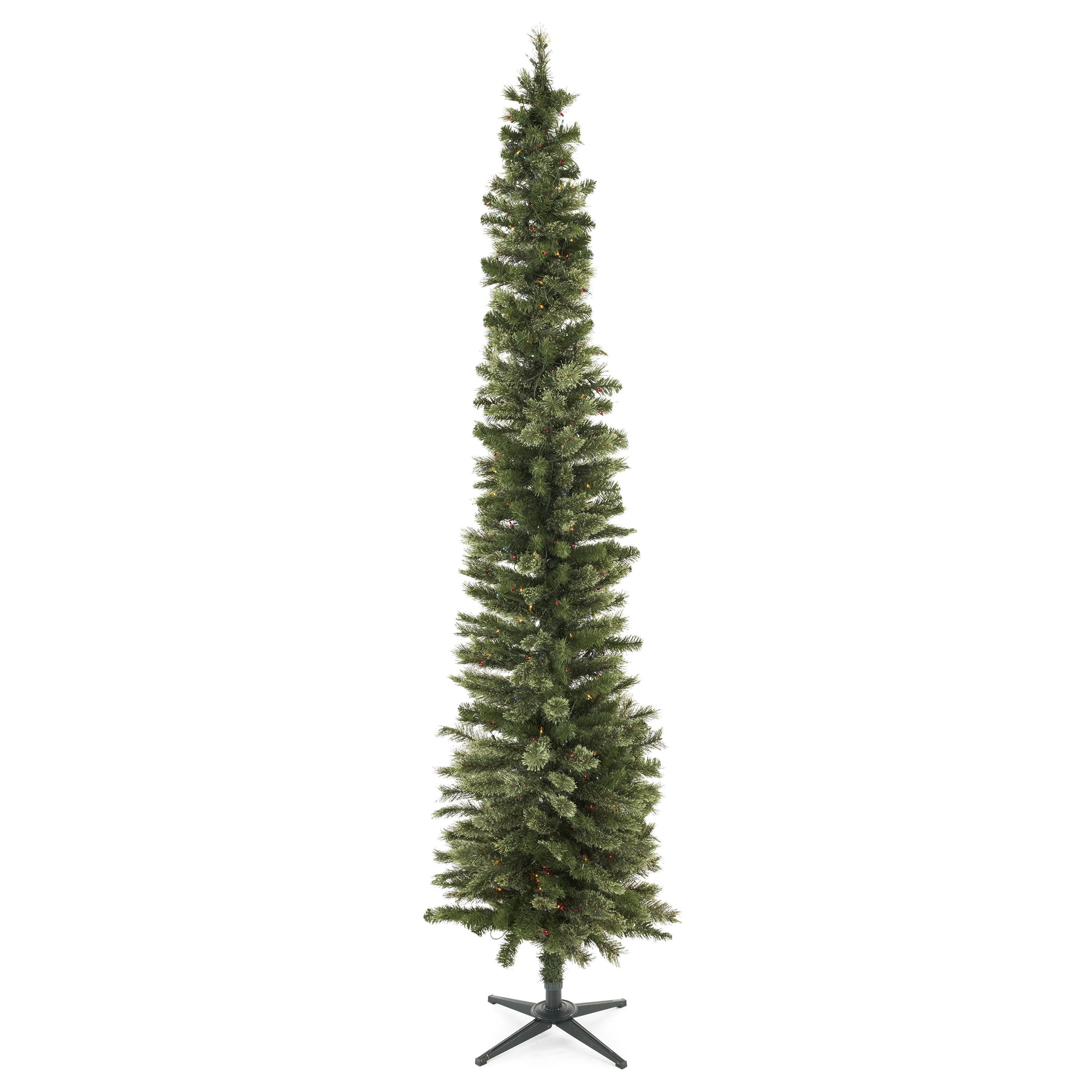 Home Heritage 9 Ft Pencil Pine Artificial Christmas Tree w/ 500 RGB