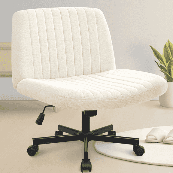Celtoss Criss Cross Home Office Chair, Fabric Armless Swivel Task Computer Chair with Wheels, Beige
