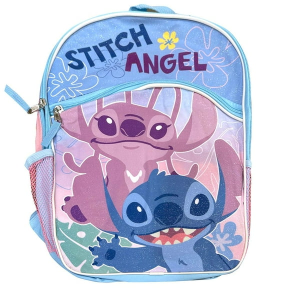 Stitch & Angel 16" Backpack with 1 front pocket With 2 Mesh Side Pockets
