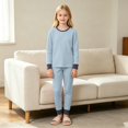 thumbnail image 7 of TIREOW Kids Underwear 2 Piece Set Contrast Trim Long Sleeve Crewneck Top and Long Pants Boys and Girls Sleepwear Loungewear Set, 7 of 7