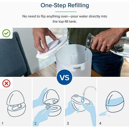 Levoit Cool Mist Humidifier for Room, 3L Top-Fill Humidifier for Bedrooms, and Baby Nurseries, with Aromatherapy, Dual 150, White