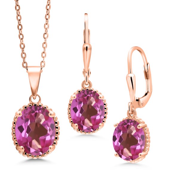 Gem Stone King 8.90 Ct Pink Mystic Topaz 18K Rose Gold Plated Silver Pendant and Earrings Jewelry Set