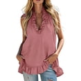 thumbnail image 2 of TGSLY Sleeveless Halter Tank Tops for Women Scalloped Deep V Neck Solid Color Blouses Loose Flowy Fit Ruffle Hem Boho Casual Style Shirts S, 2 of 7