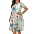 thumbnail image 4 of SCRAWLGOD Daisy Butterfly Dress for Women Summer Midi Dresses for Women Casual Short Sleeve Elastic High Waist Dress Crewneck Ladies Summer Dresses Size M for Picnic, 4 of 7