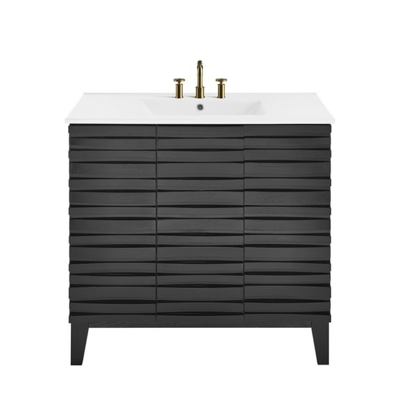 Cascade 36 in. Black Oak Bathroom Vanity With White, 3-Hole Ceramic Sink Top