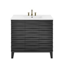 Cascade 36 in. Black Oak Bathroom Vanity With White, 3-Hole Ceramic Sink Top