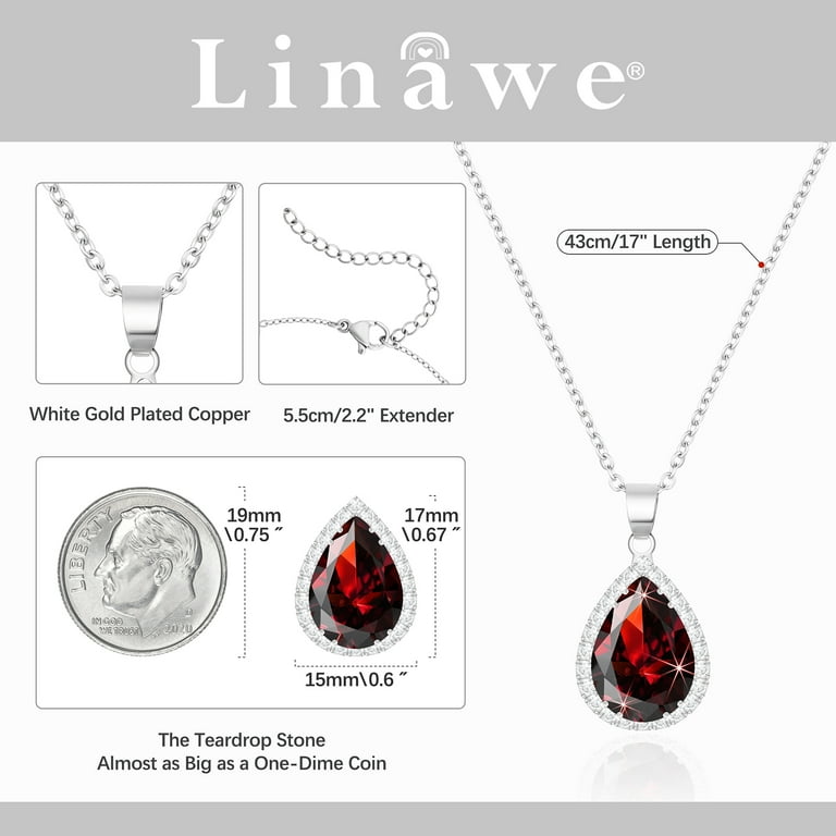 Linawe Silver Chain Necklace, Ruby Crystal Diamond Necklace