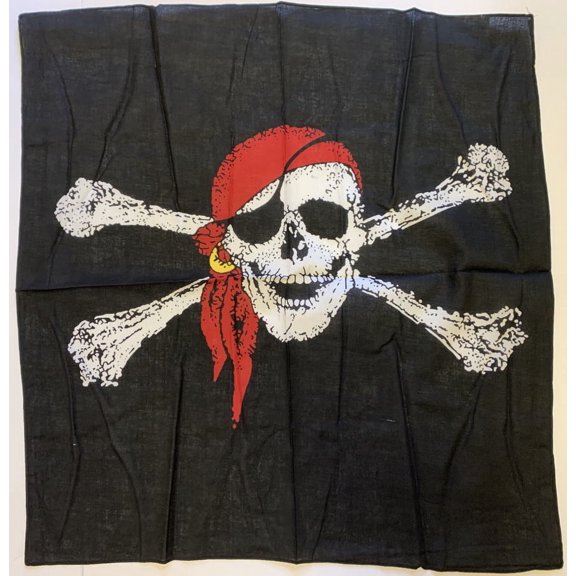 12 Jolly Roger Red Bandana Gold Earring Bandana Fashion Design Pirate Skull And Bones Head Wrap 100% Cotton 22"X22"