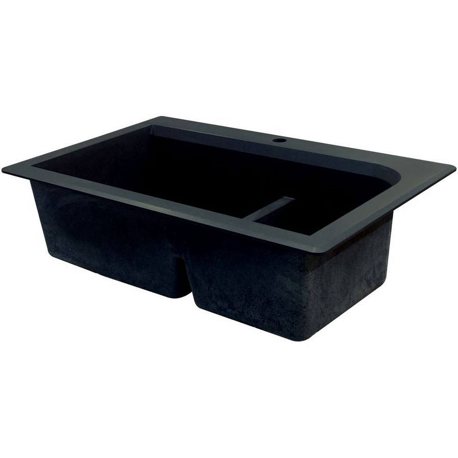 Transolid Radius 33in x 22in silQ Granite Drop-in Double Bowl Kitchen Sink with 5 CABDE Faucet Holes, In Black