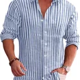thumbnail image 4 of Playera De Hombre Camisa Con Cuello En V Algodón Lino Juven, 4 of 8