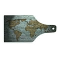 thumbnail image 2 of Wanderlust Cutting Board, World Map on Old Brick Wall Countries Continents Aged Vintage Rough, Tempered Glass Cutting and Serving Board, Wine Bottle Shape, Pale Grey Pale Brown, by Ambesonne, 2 of 5