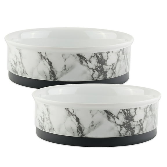 Bone Dry Ceramic Marble, Pet Bowls, Dishwasher Safe, Large, 7.5x2.4", White, 2 Count