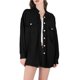thumbnail image 1 of Camisa Holgada de Punto Gofre con Mangas Murciélago para Mujer, con Botones y Sobrecamisa. Negro XXL, 1 of 7