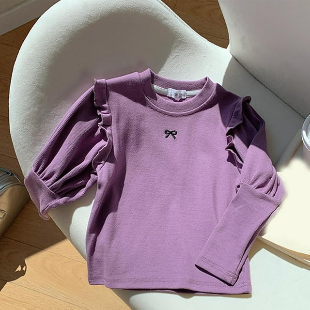 RXIRUCGD 1-10 Ans Mode pour Enfants Chemise de Base Brodée avec Nœud Haut/chemise à Manches Longues à Col Rond ( Violet, Taille : 7-8 Ans )
