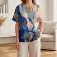 thumbnail image 6 of Women's Artistic Floral & Abstract Print Henley Top - Short Sleeve Button Down Tunic Blouse with Pocket, Loose Fit Casual V-Neck Shirt for Summer Blue M, 6 of 9