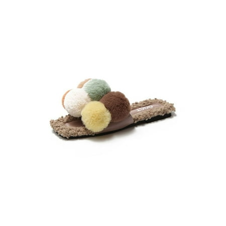 

Lacyhop Women s Slip On Comfort Fluffy Sliders Shoes Pom Flat Slippers