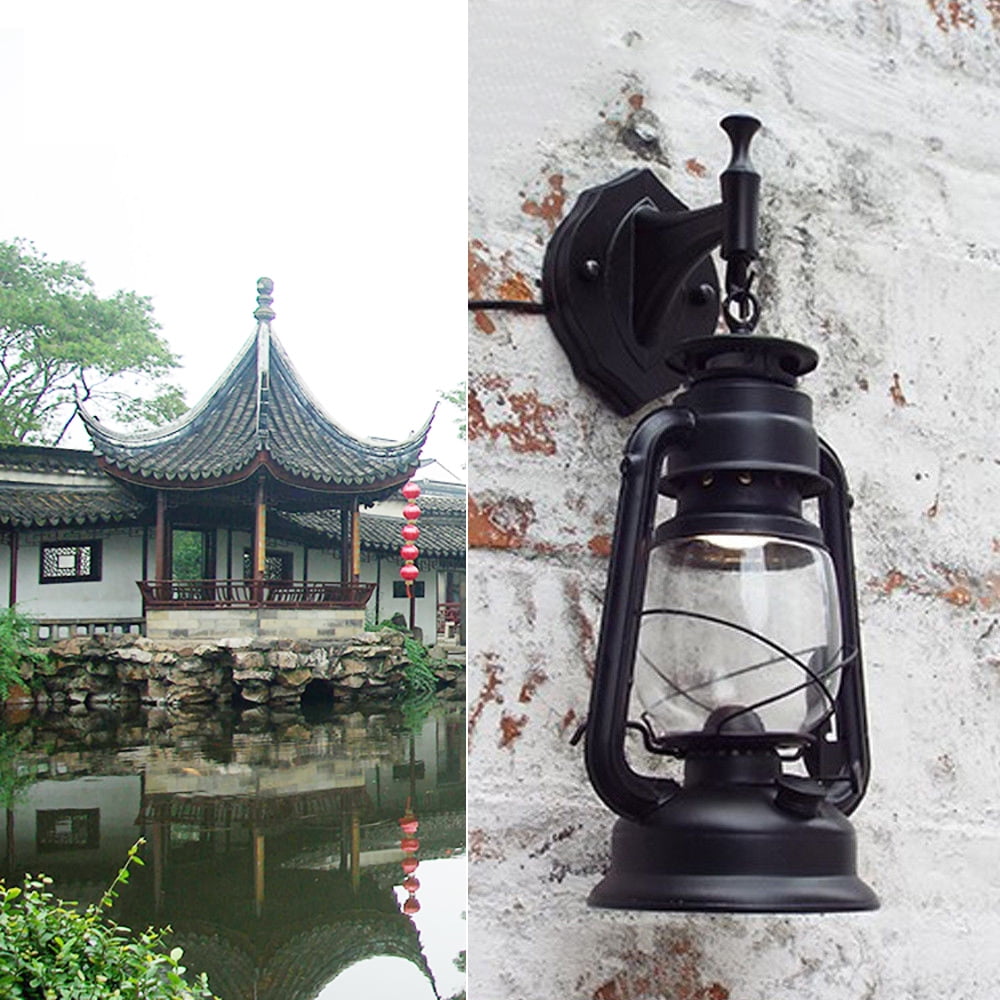 Dwellnix Black Kerosene Lamp, Farmhouse Exterior Light With Plastic Shade, Dimmable E27 Bulb Compatible For Gate & Yard Lighting