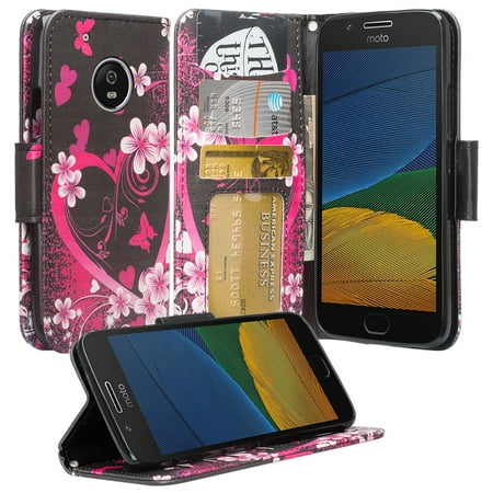 Motorola Moto G5 Plus Case, Moto G (5th Gen) Case, Wrist Strap Slim Flip Folio [Kickstand] Pu Leather Wallet Case with ID & Card Slots - Heart (Best Price For Moto G5 Plus)