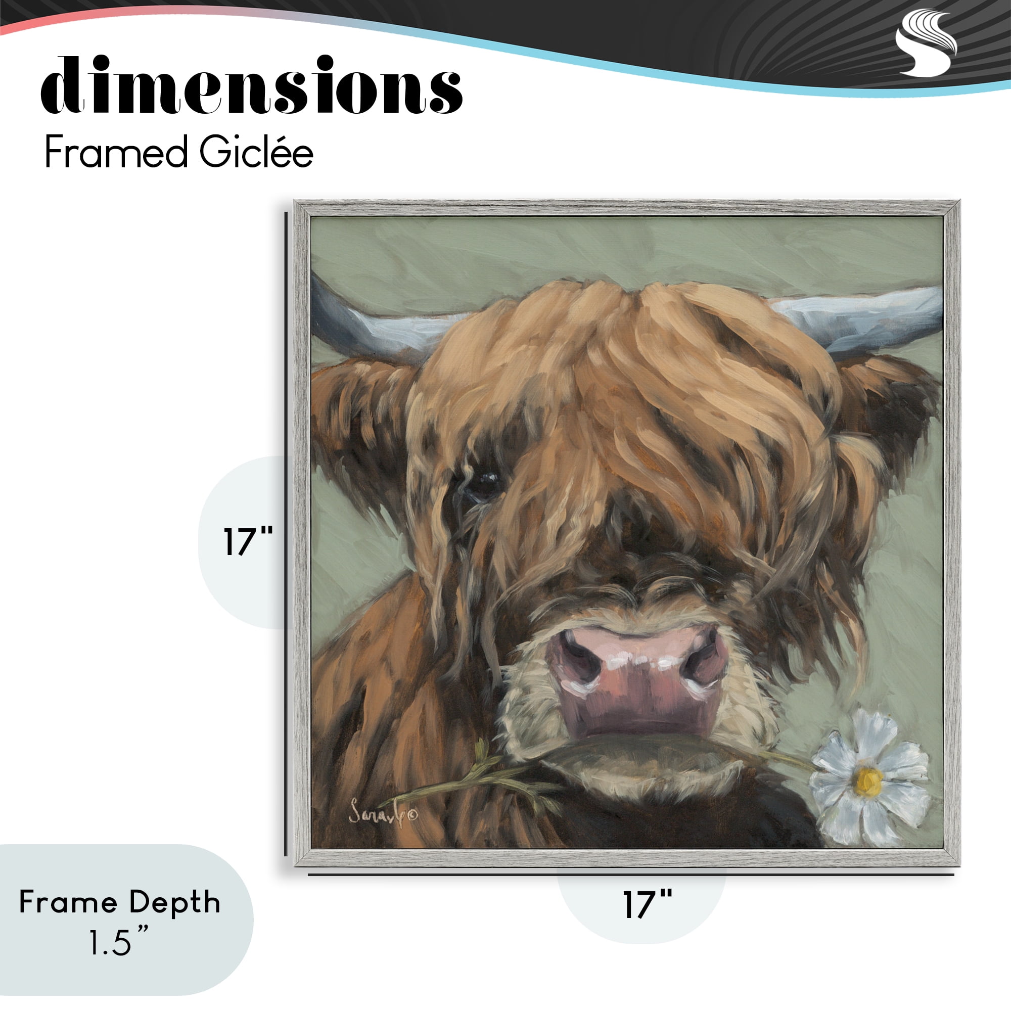 Stupell Industries Blossom Babe Cattle Gray Framed Giclee Art, design by Sara G. Designs