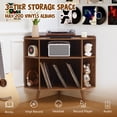thumbnail image 6 of YOCWO Triangle Record Player Stand with Charging Station, Turntable Stand Table Holds Max 200 Albums, Corner Vinyl Record Storage Cabinet with Wood Legs for Living Room Bedroom Office, Walnut, 6 of 7