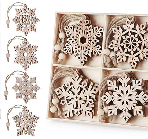 Set of 2 3.75 Inches Snowflake Family Ornament /Snowflake Wall Hanging Car Ornament Unstained Natural Color