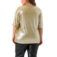 thumbnail image 4 of Agnes Orinda Women's Plus Size Tops Metallic Holographic Short Sleeve Concert Party Blouses 4X Champagne, 4 of 7