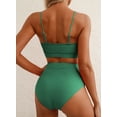 thumbnail image 6 of Eytino Women's 2 Piece Bikini Set Shirred Solid Color High Waisted Bathing Suit Shell Strap 2025 Summer Swim Suit Blackish Green L, 6 of 8