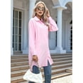 thumbnail image 4 of Women's Casual Button Down Shirts Long Sleeve Oversize Blouse Loose Shirt Dress with Side Pockets Pink L, 4 of 6