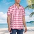 thumbnail image 3 of Susaid pink argyle Print Hawaiian Shirts for Men Women,Hawaiian Summer Short-Sleeve Casual Relaxed-Fit Button-Down,Medium, 3 of 7